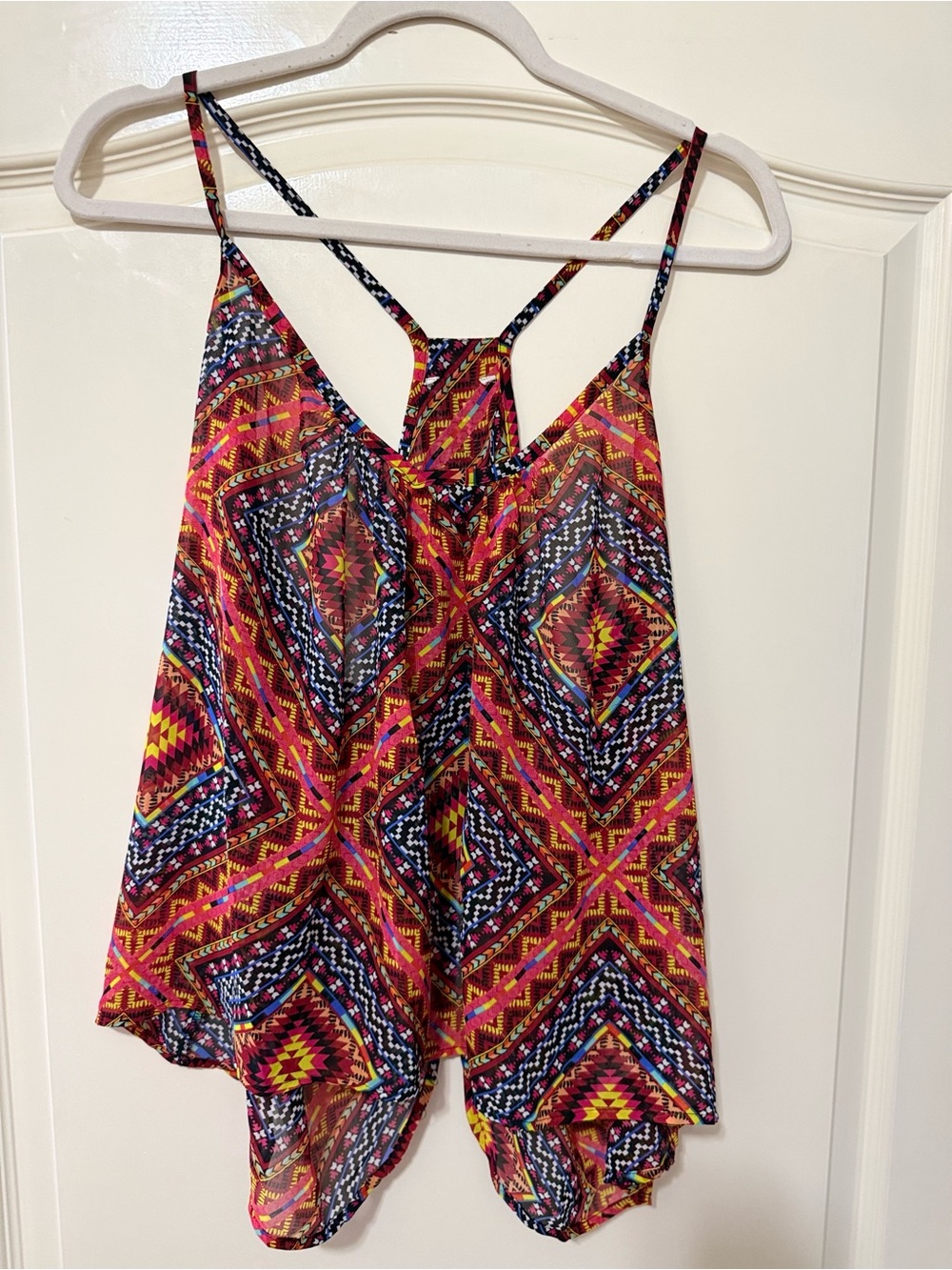Arizona Jean Company boho sheer Multi Geometric Spaghetti Strap Tank, XXL